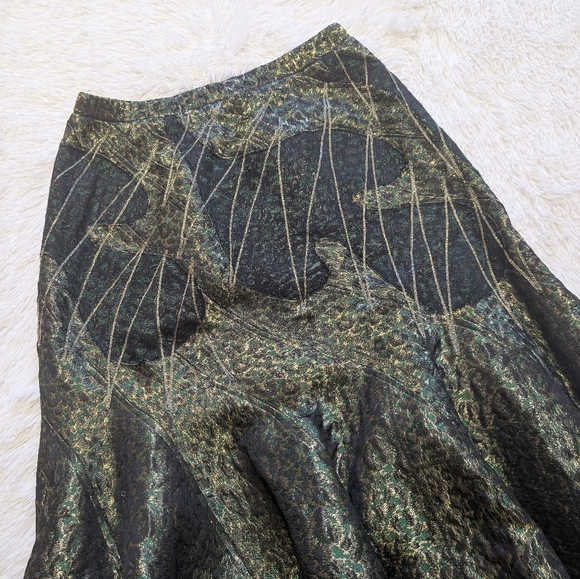 Vintage Koos Van Den Akker Silk Jacquard Green & Gold Metallic Mermaid Skirt - Picture 4 of 16